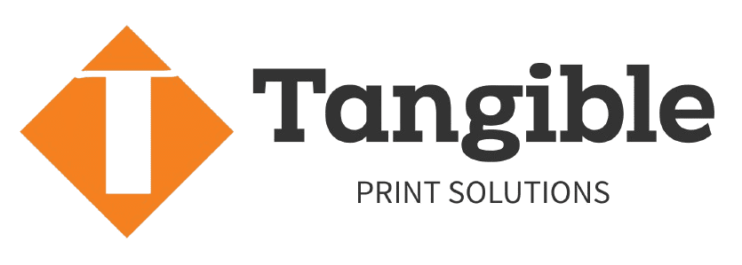 A green background with black text that says tangent print solutions.
