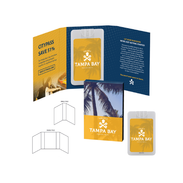 A brochure with two different designs and one of the design is open.