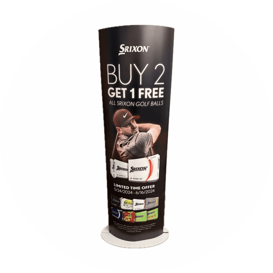 A roll up banner advertising for a sports equipment store.