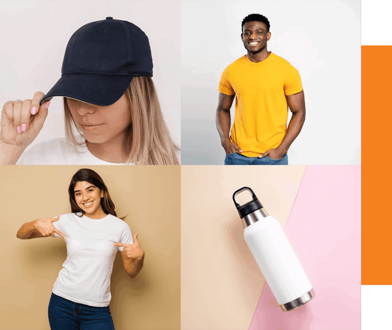 A collage of people wearing different colors and types.