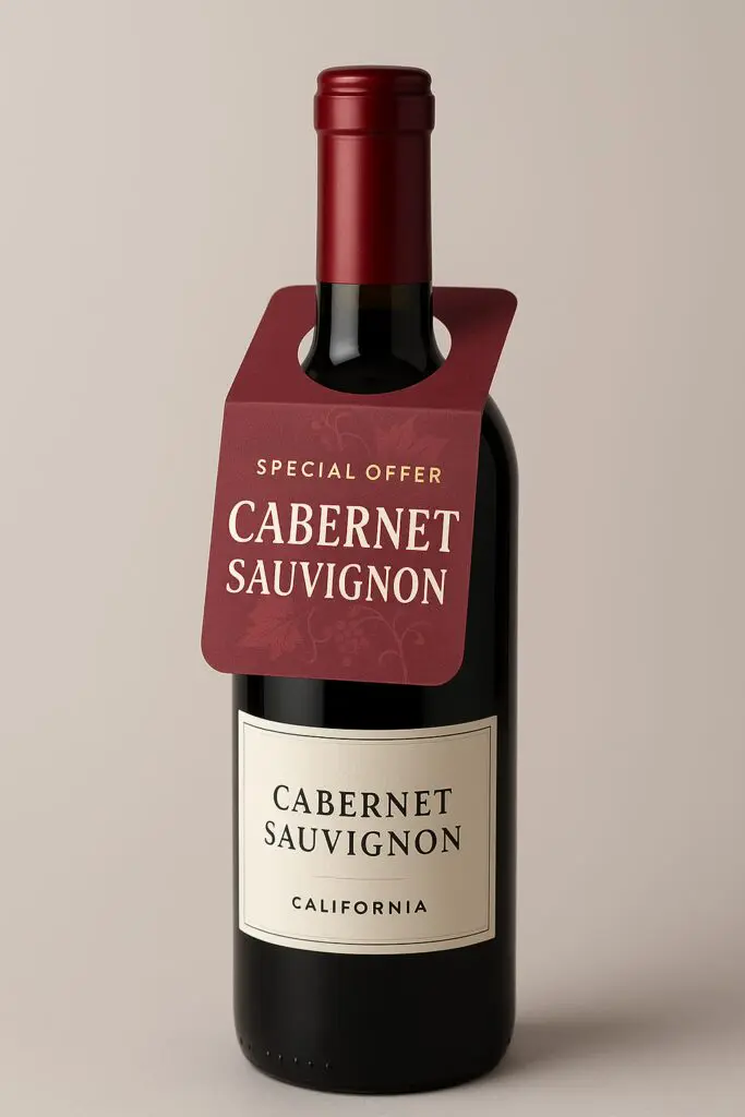 A bottle of wine with a special offer tag.