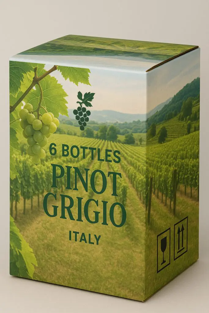 A box of wine with a painting on it.